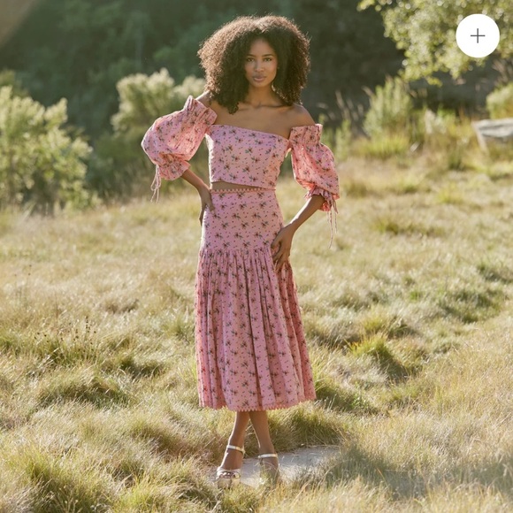 Floral Pink 2 piece Off-Shoulder SET - Picture 1 of 12